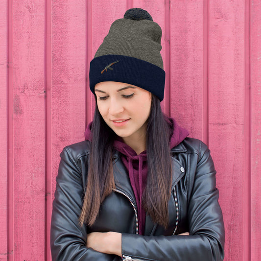 Grey And Blue Ak Pom-Pom Beanie