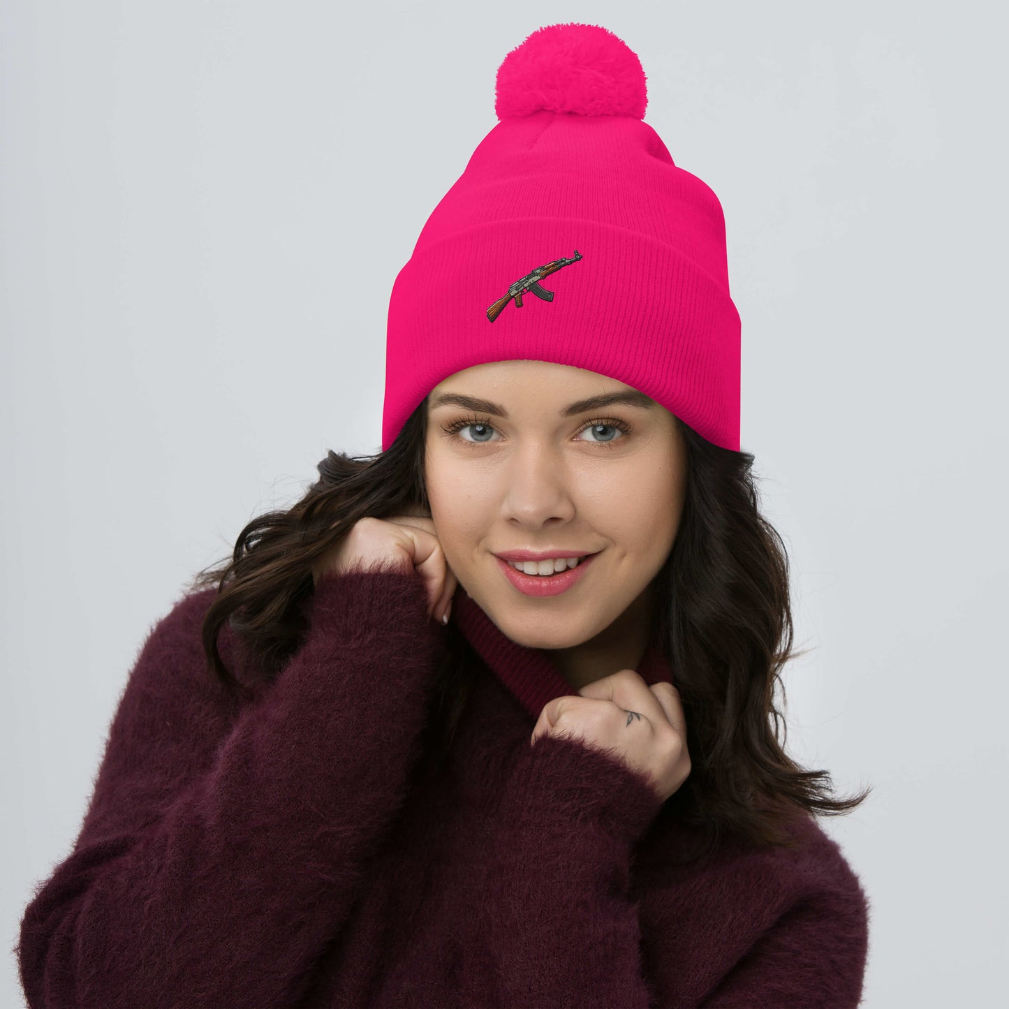 Pink Ak Pom-Pom Beanie