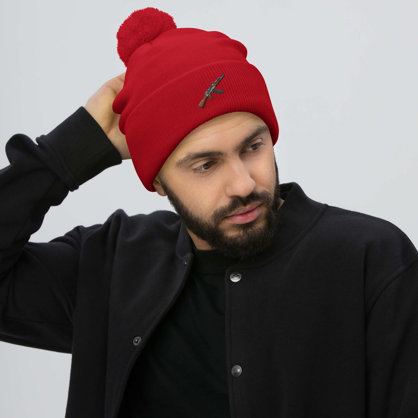 Red Ak Pom-Pom Beanie